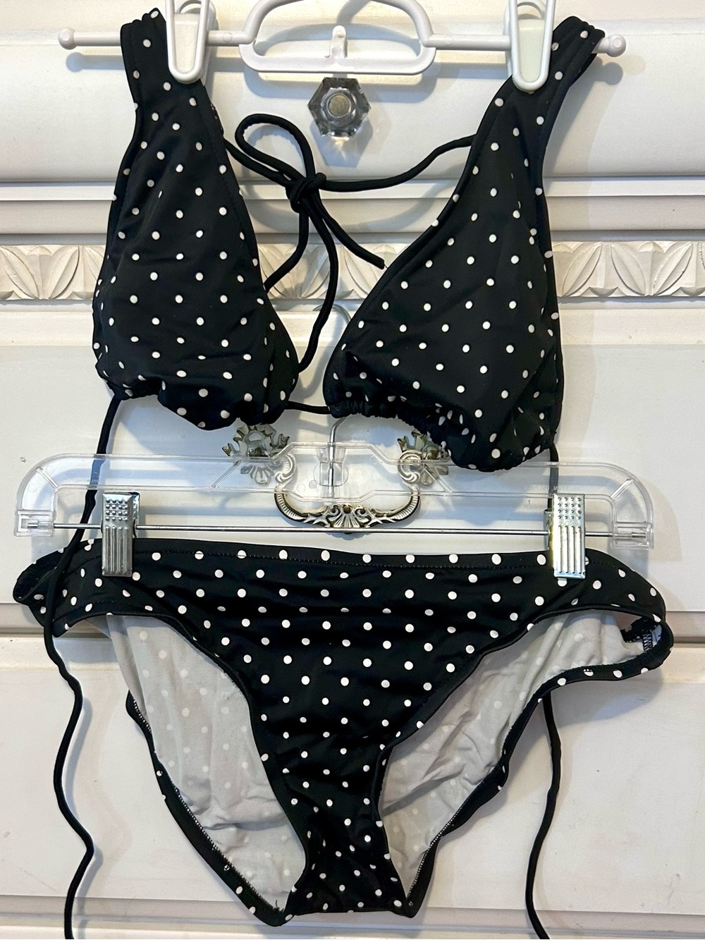 Vintage Black Polka Dot String Bikini Set